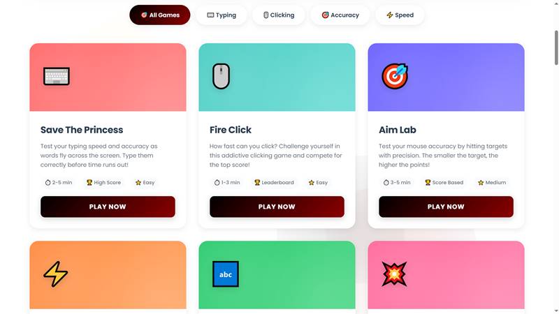 Typing practice game interface